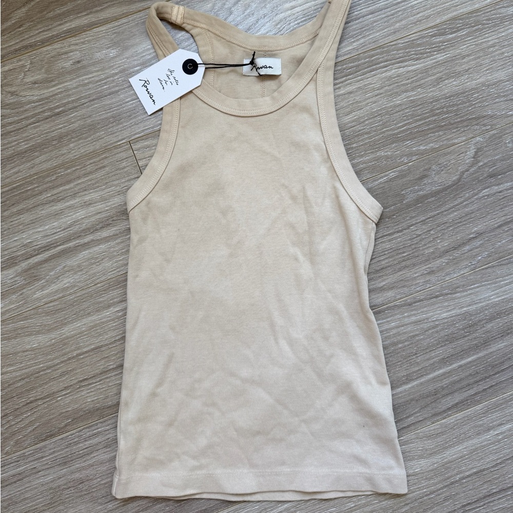 NWT Rowan Women’s Pruitt Racerback Tank Top 100% Ribbed Cotton Sz S Beige